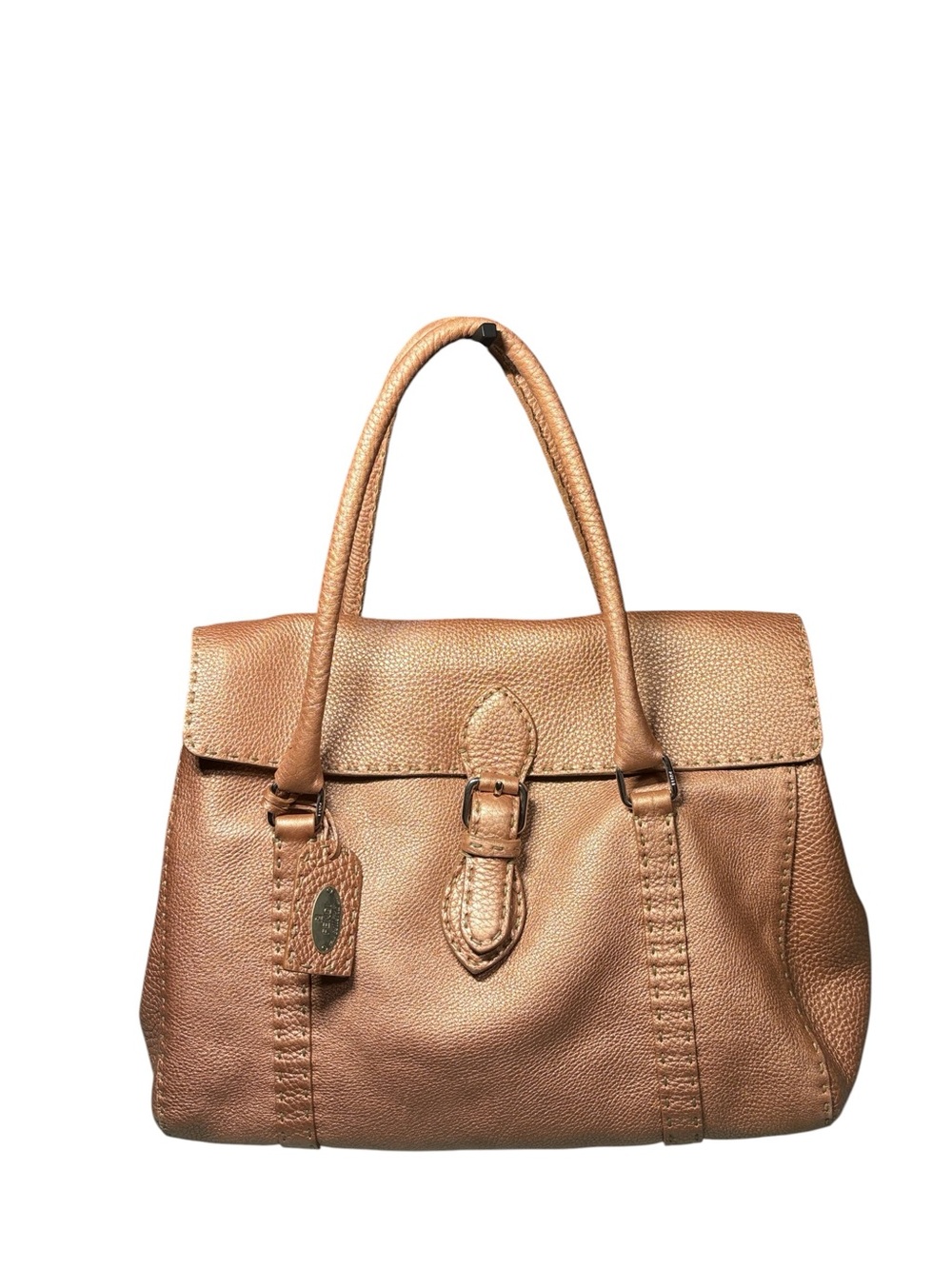 Fendi Selleria Linda Metallic Bronze Leather Satchel Bag